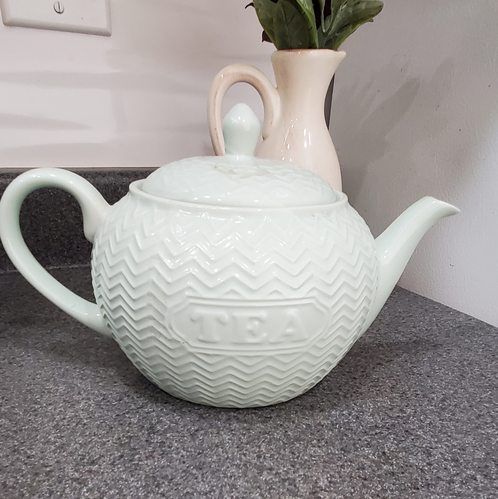Mint Green Ceramic Teapot with Embossed Design